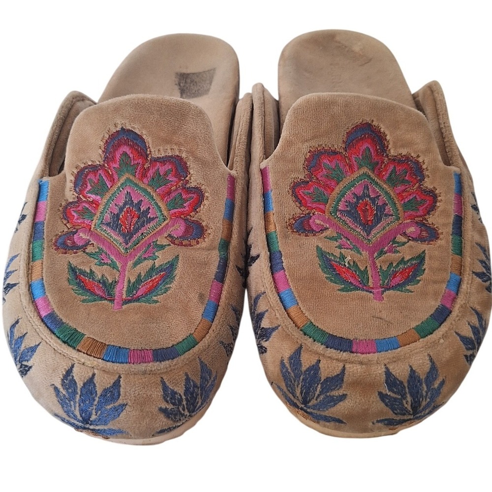 Farm Rio Women Embroidered Floral Fruit Mule Slipper 10 Boho Funky